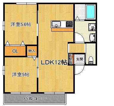 サンビレッジ国見ケ丘G棟(2LDK/1階)の間取り写真