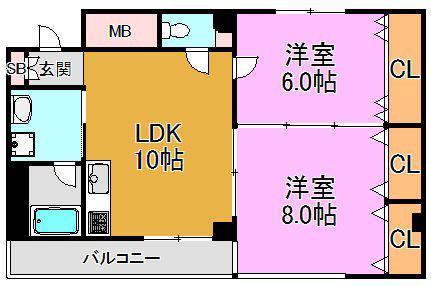 メゾンドボヌール(2LDK/5階)の間取り写真