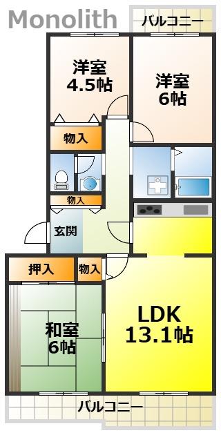 いぶき野三丁目2棟(3LDK/5階)の間取り写真