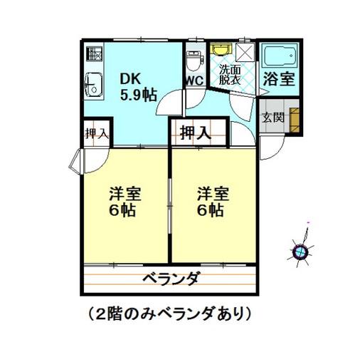 フレグランスU(2DK/2階)の間取り写真