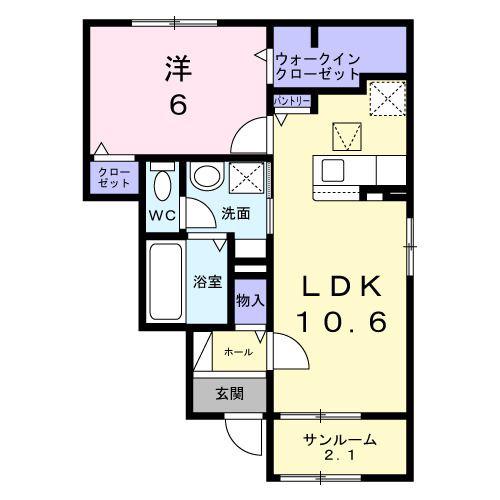 ソラーナ ユーユー(1LDK/1階)の間取り写真