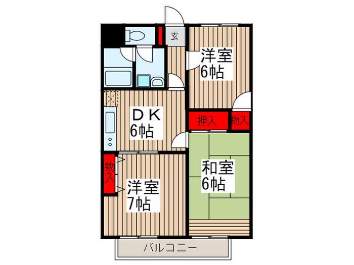 旗家マンションルノアール(3DK/2階)の間取り写真