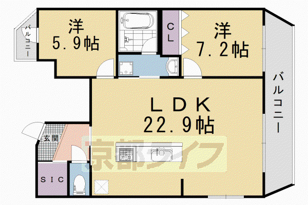 THE WISE 二条(2LDK/4階)の間取り写真