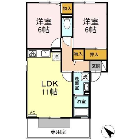サンシャイン玉芙蓉 A棟(2LDK/1階)の間取り写真