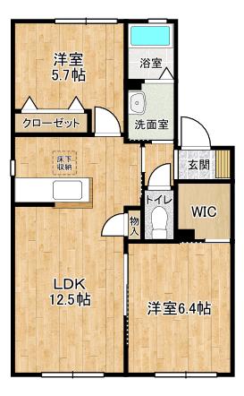 シャーメゾンソレイユ(2LDK/2階)の間取り写真