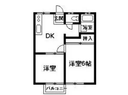 岡野ハイツ(2DK/2階)の間取り写真