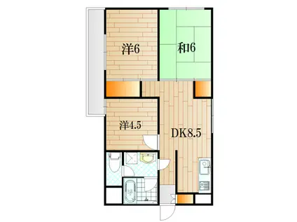 コートハウス下関岬之町(3DK/3階)の間取り写真