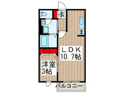 プレミール鈴谷(1LDK/2階)の間取り写真