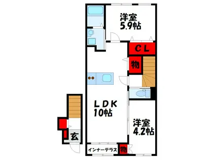 ボヌールII(2LDK/2階)の間取り写真