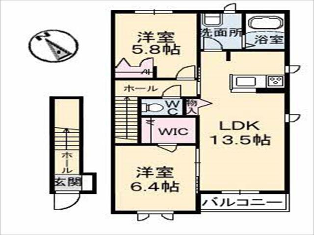 パッサーレ壱番館(2LDK/2階)の間取り写真