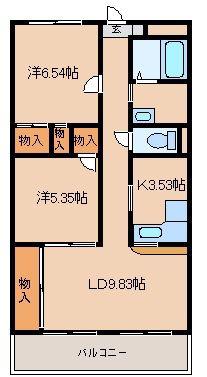 オーブドゥ長山(2LDK/3階)の間取り写真
