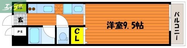 オーランド富田町(1K/4階)の間取り写真