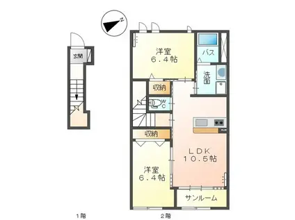 メロディ(2LDK/2階)の間取り写真