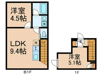 HERME神楽坂(2LDK/B1階)の間取り写真