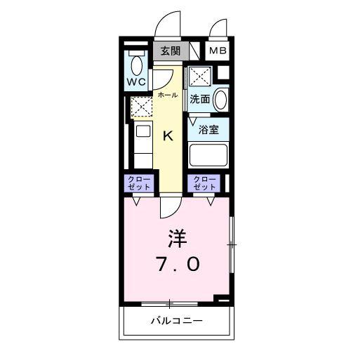ソルス・おおたか(1K/2階)の間取り写真