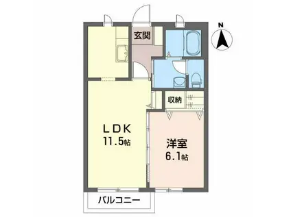 ルガール大谷B(1LDK/2階)の間取り写真