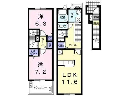 ラ・シエル(2LDK/2階)の間取り写真