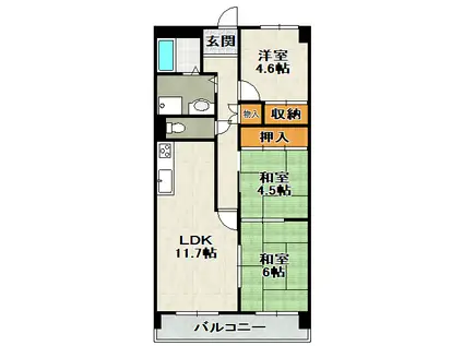 ノイハウス宝塚(3LDK/4階)の間取り写真