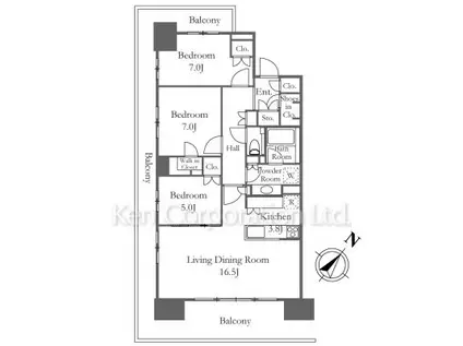 HARUMI FLAG PARK VILLAGE(3LDK/9階)の間取り写真