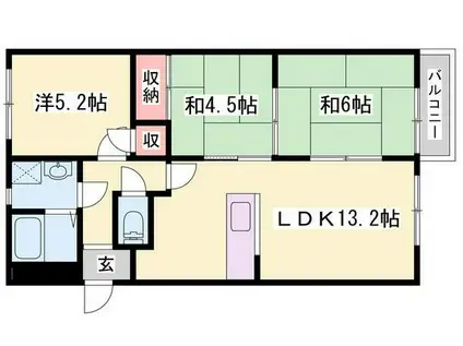 ヴェルドール北平野(3LDK/2階)の間取り写真