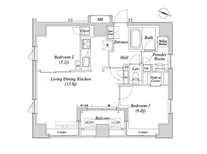 カーサスプレンディッド一番町(2LDK/13階)の間取り写真