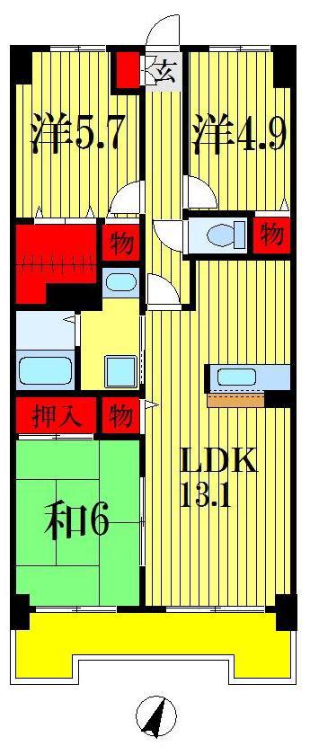 ヒロ末広(3LDK/7階)の間取り写真