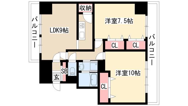 石町マンション(2LDK/9階)の間取り写真