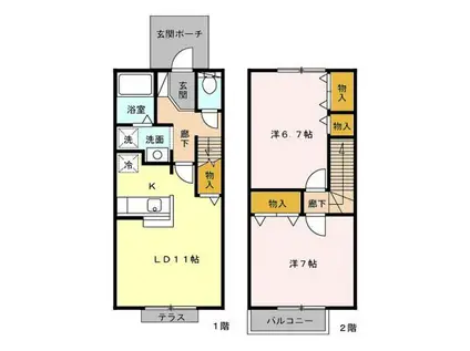 セトルセブンA(2LDK/1階)の間取り写真