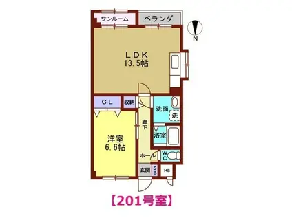 エクセレント・リヴ(1LDK/2階)の間取り写真
