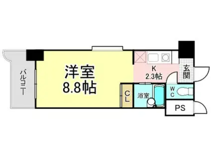 グラスコート(ワンルーム/6階)の間取り写真