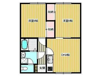 ＪＲ室蘭本線 東室蘭駅 徒歩6分 2階建 築33年(2DK/2階)の間取り写真