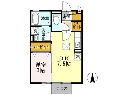 グランモアひまわり(1DK/1階)の間取り写真