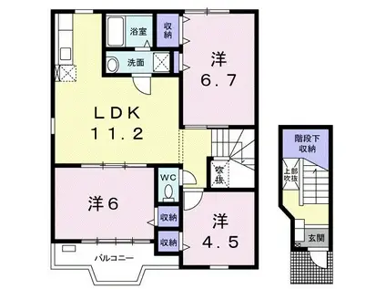 シャン・ド・フルール(3LDK/2階)の間取り写真