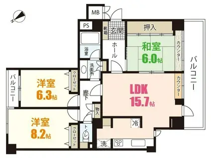ヒルズステージI番館(3LDK/8階)の間取り写真