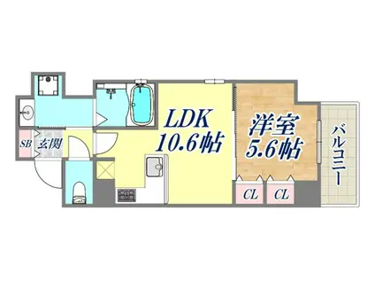 リーガル神戸三宮2(1LDK/8階)の間取り写真
