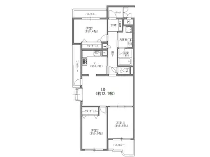 ロイヤル芦屋川(3LDK/1階)の間取り写真