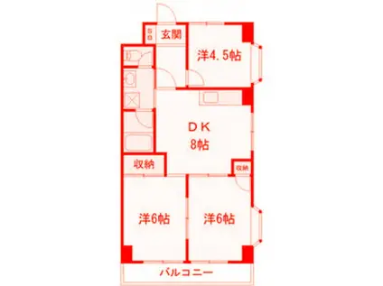 シャトー野比(3DK/3階)の間取り写真