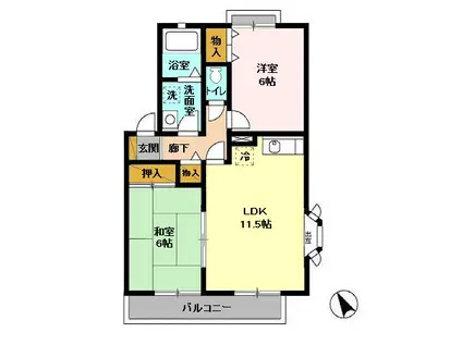 サニーコート田辺B(2LDK/1階)の間取り写真