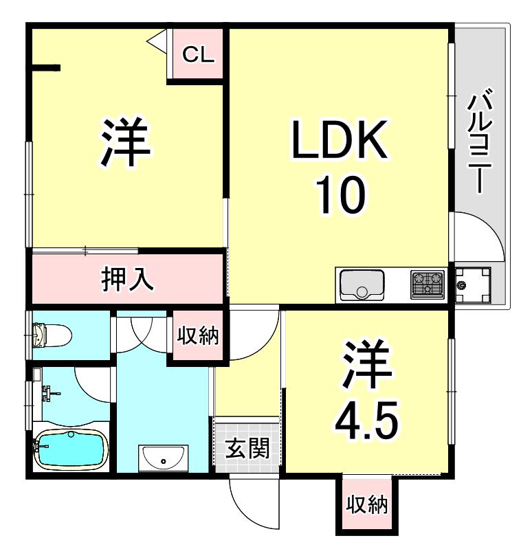 神陵台厚生年金5号棟(2LDK/4階)の間取り写真