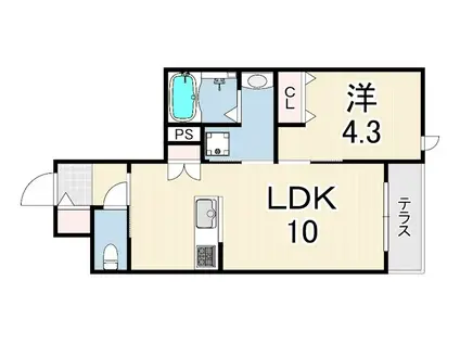 西宮市甲子園七番町ヘーベルメゾン(1LDK/1階)の間取り写真