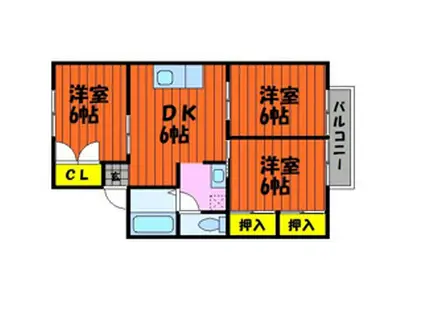 プレジール難波A棟(3DK/2階)の間取り写真