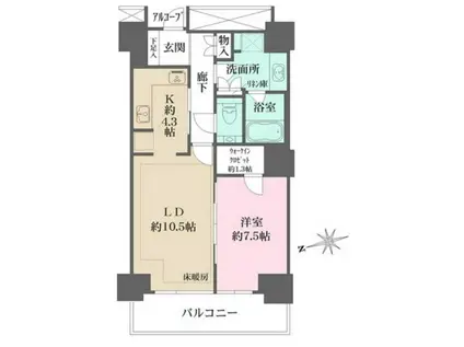 Wコンフォートタワーズウエスト(1LDK/13階)の間取り写真