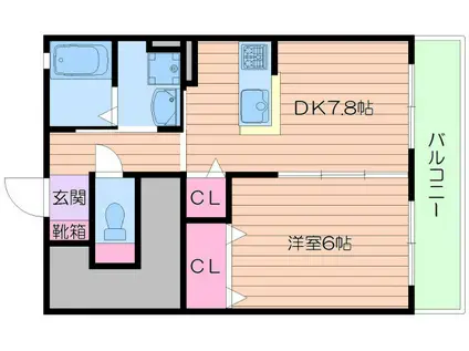 ドゥジエーム(1DK/1階)の間取り写真