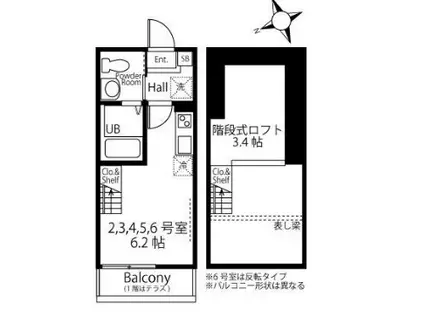 ハーミットクラブハウスKCK菊名(ワンルーム/1階)の間取り写真