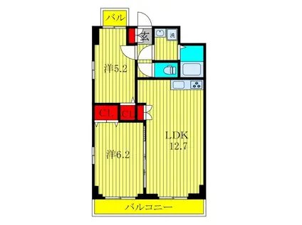 キャトルセゾン都賀(2LDK/3階)の間取り写真