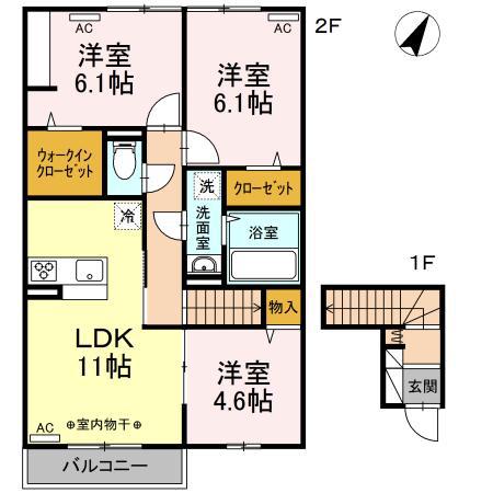 CAMELOT B棟(3LDK/2階)の間取り写真