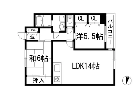 サンプリンス伊丹(2LDK/3階)の間取り写真