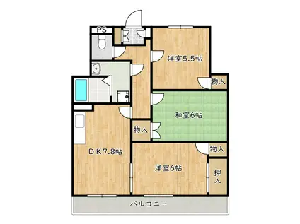 新栄プロパティー古市II(3DK/1階)の間取り写真