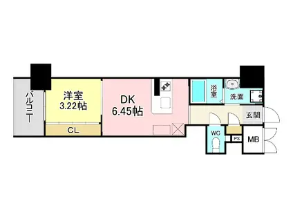 ウイングス到津の森(1DK/14階)の間取り写真