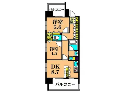 グレイスコート大森海岸(2DK/8階)の間取り写真